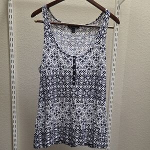 Banana Republic Navy & White Geometric Henley Tank